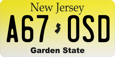 NJ license plate A67OSD