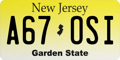 NJ license plate A67OSI