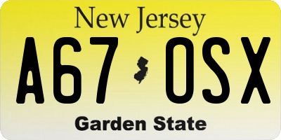 NJ license plate A67OSX