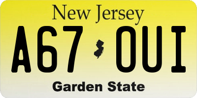 NJ license plate A67OUI