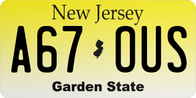 NJ license plate A67OUS