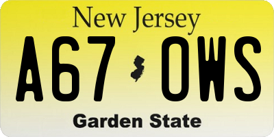 NJ license plate A67OWS