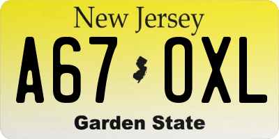 NJ license plate A67OXL
