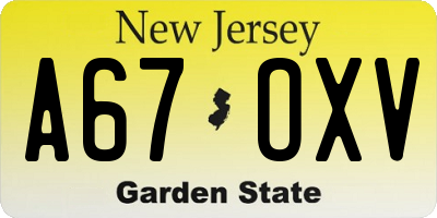 NJ license plate A67OXV