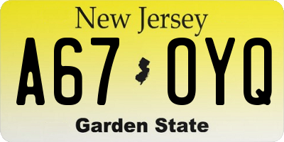 NJ license plate A67OYQ