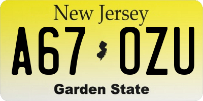 NJ license plate A67OZU