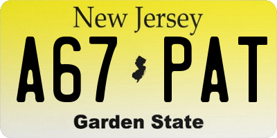 NJ license plate A67PAT