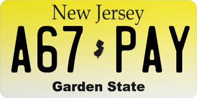 NJ license plate A67PAY