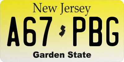NJ license plate A67PBG