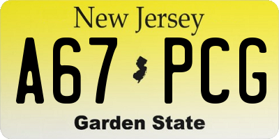 NJ license plate A67PCG