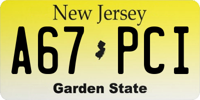 NJ license plate A67PCI