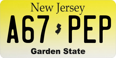 NJ license plate A67PEP