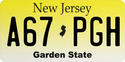 NJ license plate A67PGH