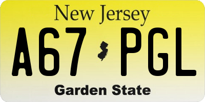 NJ license plate A67PGL