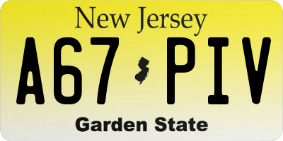 NJ license plate A67PIV