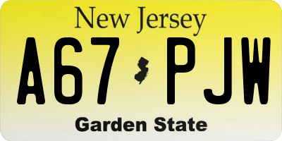 NJ license plate A67PJW