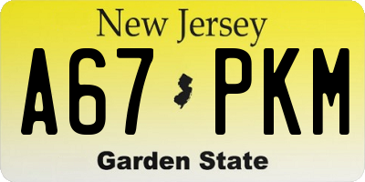 NJ license plate A67PKM