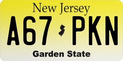 NJ license plate A67PKN