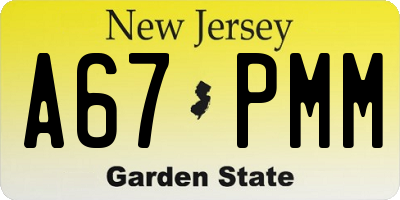 NJ license plate A67PMM