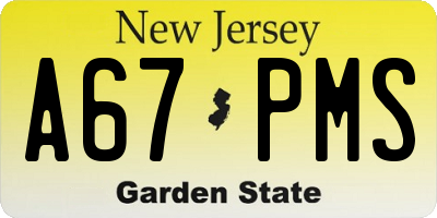 NJ license plate A67PMS
