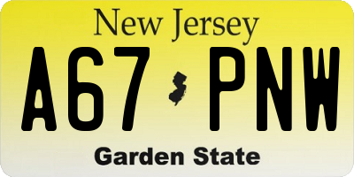 NJ license plate A67PNW