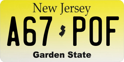 NJ license plate A67POF