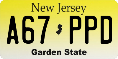 NJ license plate A67PPD