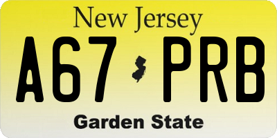 NJ license plate A67PRB