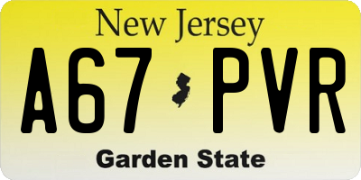 NJ license plate A67PVR