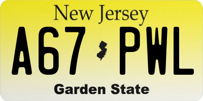 NJ license plate A67PWL