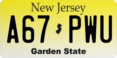 NJ license plate A67PWU