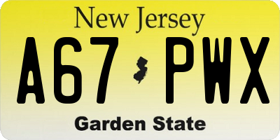 NJ license plate A67PWX