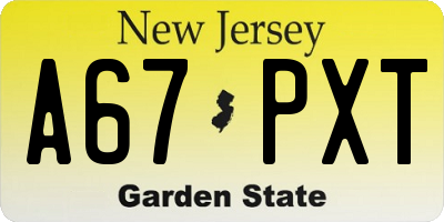 NJ license plate A67PXT