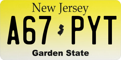 NJ license plate A67PYT