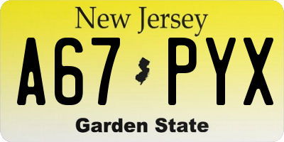 NJ license plate A67PYX