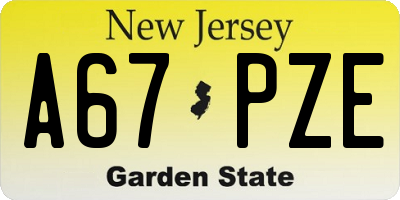 NJ license plate A67PZE