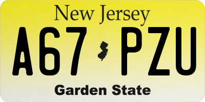 NJ license plate A67PZU