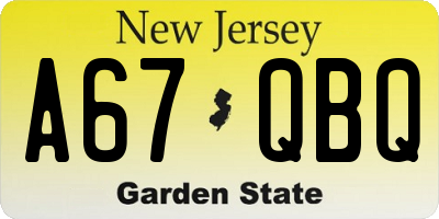 NJ license plate A67QBQ