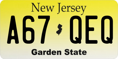 NJ license plate A67QEQ