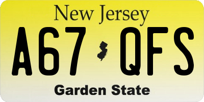NJ license plate A67QFS