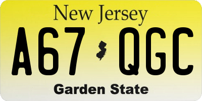 NJ license plate A67QGC