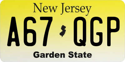 NJ license plate A67QGP