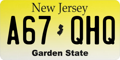 NJ license plate A67QHQ