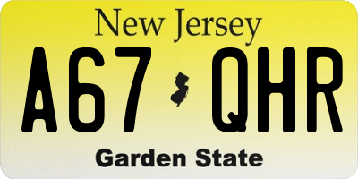 NJ license plate A67QHR