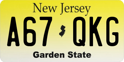 NJ license plate A67QKG