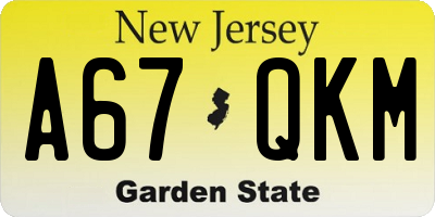 NJ license plate A67QKM
