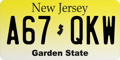 NJ license plate A67QKW