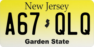 NJ license plate A67QLQ
