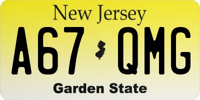 NJ license plate A67QMG