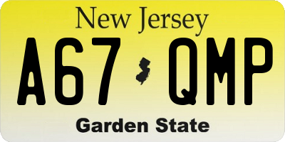 NJ license plate A67QMP
